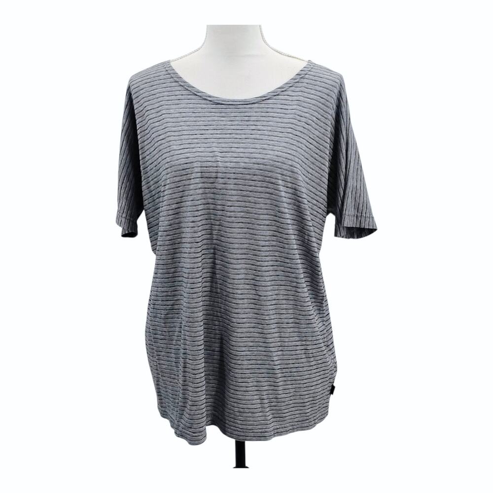 OSKA Cotton Hemp Striped Tee Short Sleeve Top Blue Black Scoop Neck Size 2 US 10